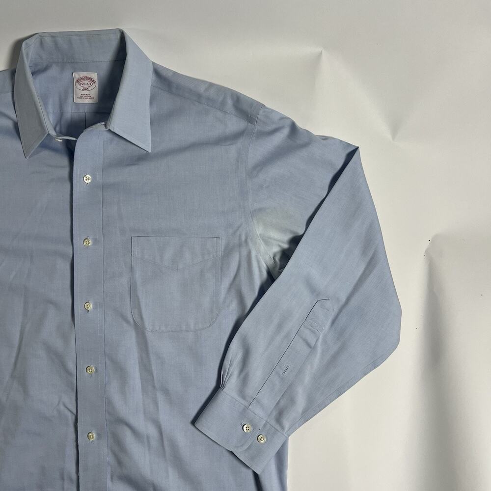 Brooks Brothers Non-Iron Cotton Dress Shirt Blue Solid Point Collar 15.5 34/35 - Picture 3 of 9